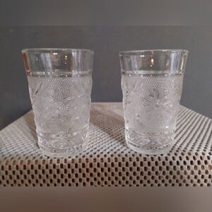 Set of 2 Vintage Anchor Hocking Sandwich Clear Pattern Juice Glasses 5 0z